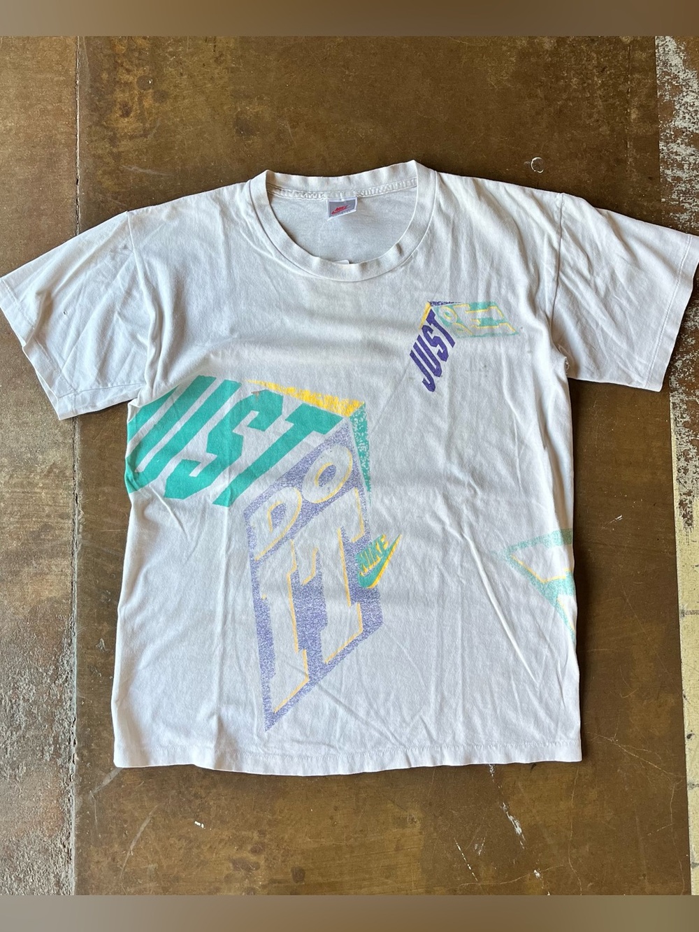 Vintage Early 90s Nike Pastel Purple Logo AOP Wrap Print Single Stitch T-Shirt S